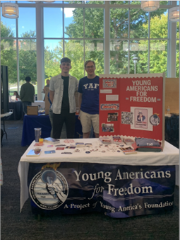 Let freedom ring: Jacob Mizera and YAF regional coordinator, Charlie Jones welcoming new members.
