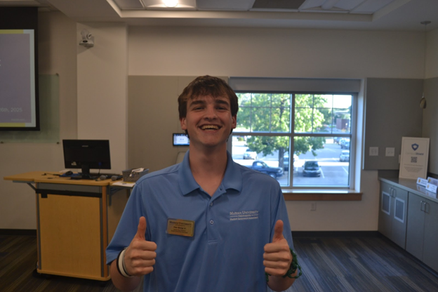 Student body president Peter Waning at the senate meeting on Tuesday.