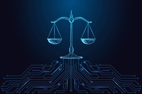  A stock illustration of a balanced scale made out of circuits