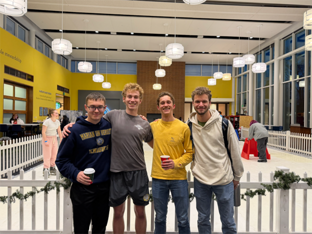 Friendly faces: James Mumurt, Charlie Kaughman, Benjamin Moster, and Matthew Jirgal enjoy each other's company and the indoor rink.
